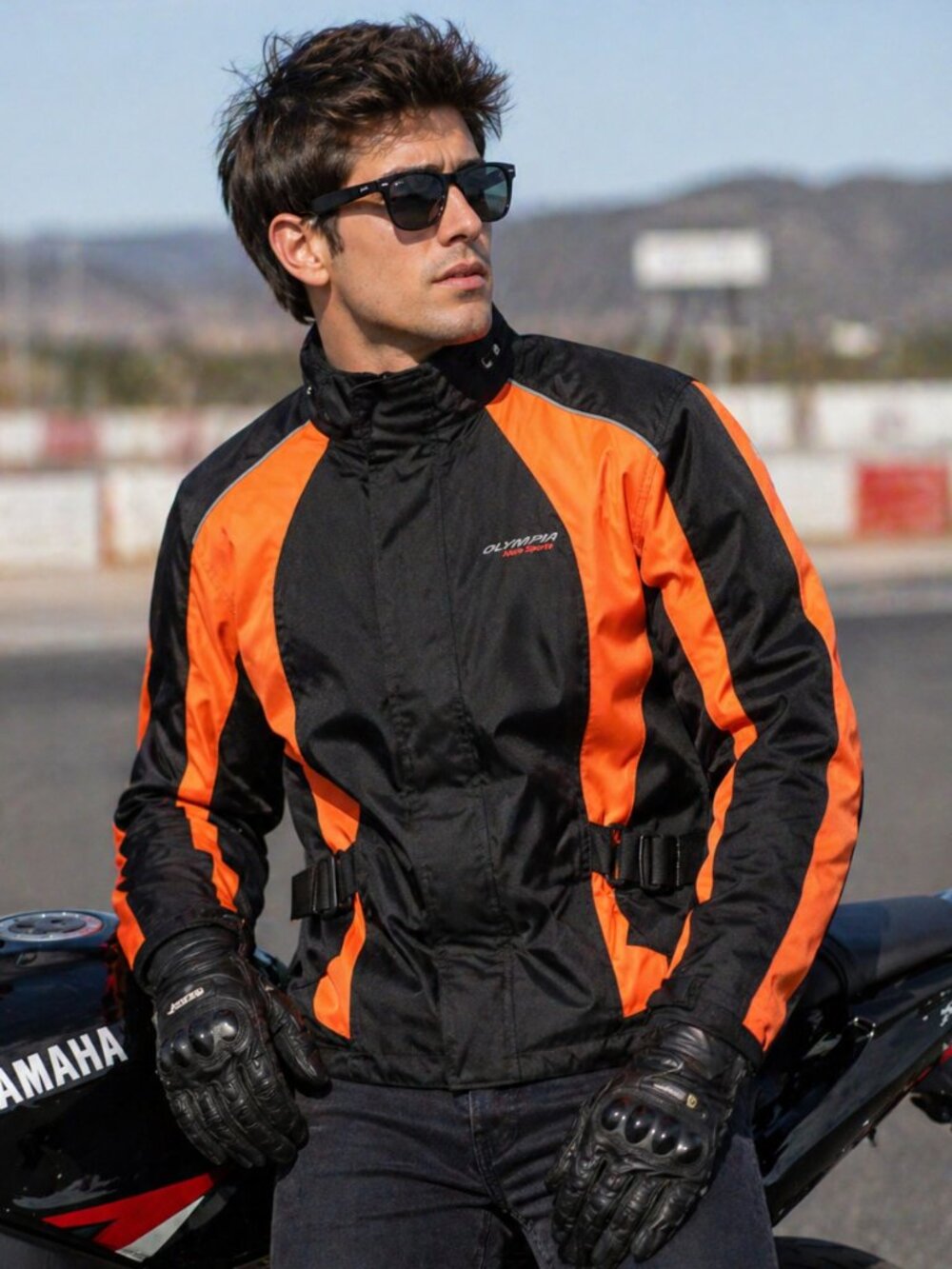 Olympia Motor Sports Men's Jacket Size Small Black Orange Hooded Full Zip Lite